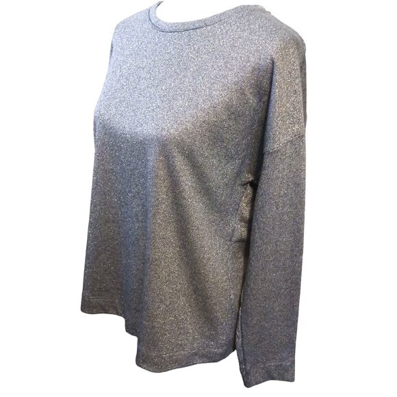 NEW ANNE KLEIN Metallic Cotton Blend Crew Neck Sweatshirt Silvery Gray Size L - Picture 6 of 13